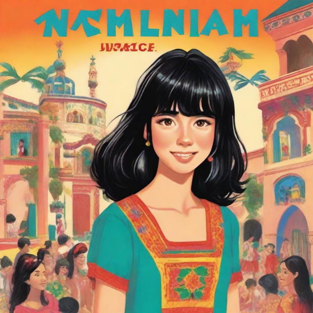 A book cover featuring a teenage girl named Naomi with black hair, straight bangs, and braces who moves to Spain