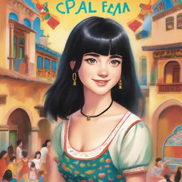 A book cover featuring a teenage girl named Naomi with black hair, straight bangs, and braces who moves to Spain