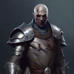 A realistic medieval portrait of a Dungeons & Dragons character: a Human Paladin who has been turned into a zombie