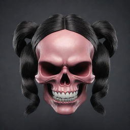 A 3D visualization of an Angry Pigtailed Skull Prestige Icon inspired by Call of Duty, blending the fierceness of a skull with playful pigtail elements.