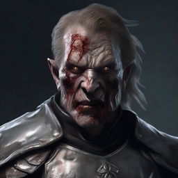 A realistic medieval portrait of a Dungeons & Dragons character: a Human Paladin who has been turned into a zombie