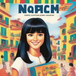 A book cover featuring a teenage girl named Naomi with black hair, straight bangs, and braces who moves to Spain