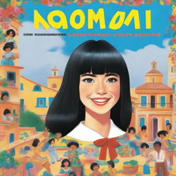 A book cover featuring a teenage girl named Naomi with black hair, straight bangs, and braces who moves to Spain