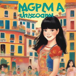 A book cover featuring a teenage girl named Naomi with black hair, straight bangs, and braces who moves to Spain