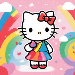 A cute and adorable image of Hello Kitty, the iconic character with a red bow on her head, standing in a colorful and cheerful setting