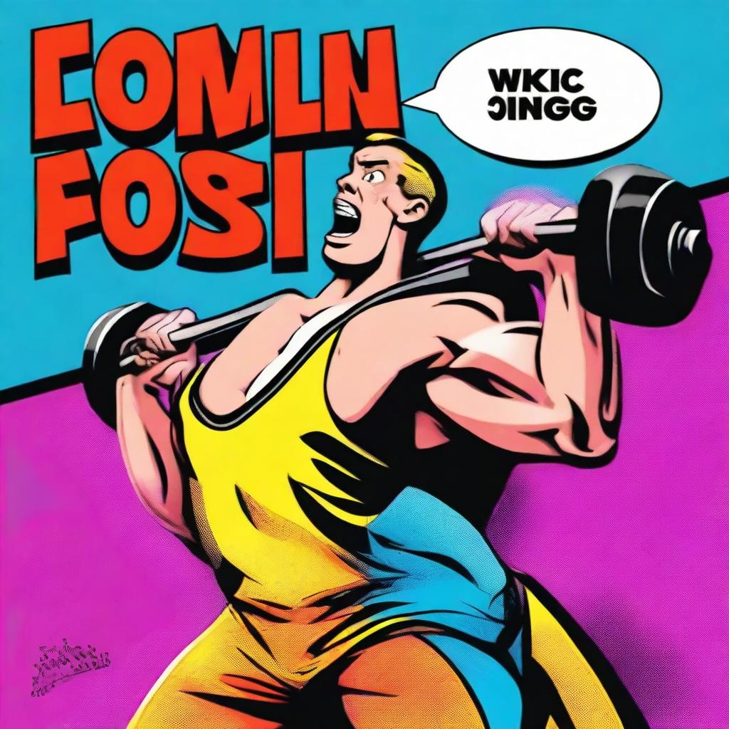 Design a book cover titled 'Working Out with Weights' in a pop art style