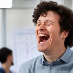 A person's face overcome with laughter reacting to an unexpected request about updating a Jira ticket.