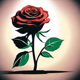 A cartoon-style rose under a spotlight, with a dramatic shadow cast behind it