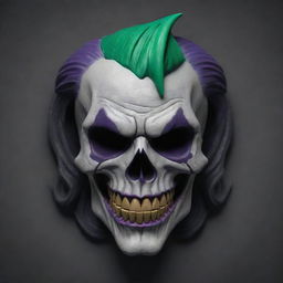 A 3D rendition of a sad Joker Skull Prestige Icon influenced by Call of Duty, combining the chilling aura of a skull with admired joker elements.