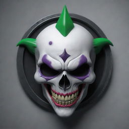 A 3D rendition of a sad Joker Skull Prestige Icon influenced by Call of Duty, combining the chilling aura of a skull with admired joker elements.