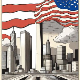 A cartoon-style movie poster depicting a scene related to the events of 9/11