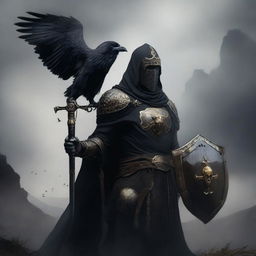 A Death Domain Cleric standing confidently with a helmet, adorned in black and gold equipment