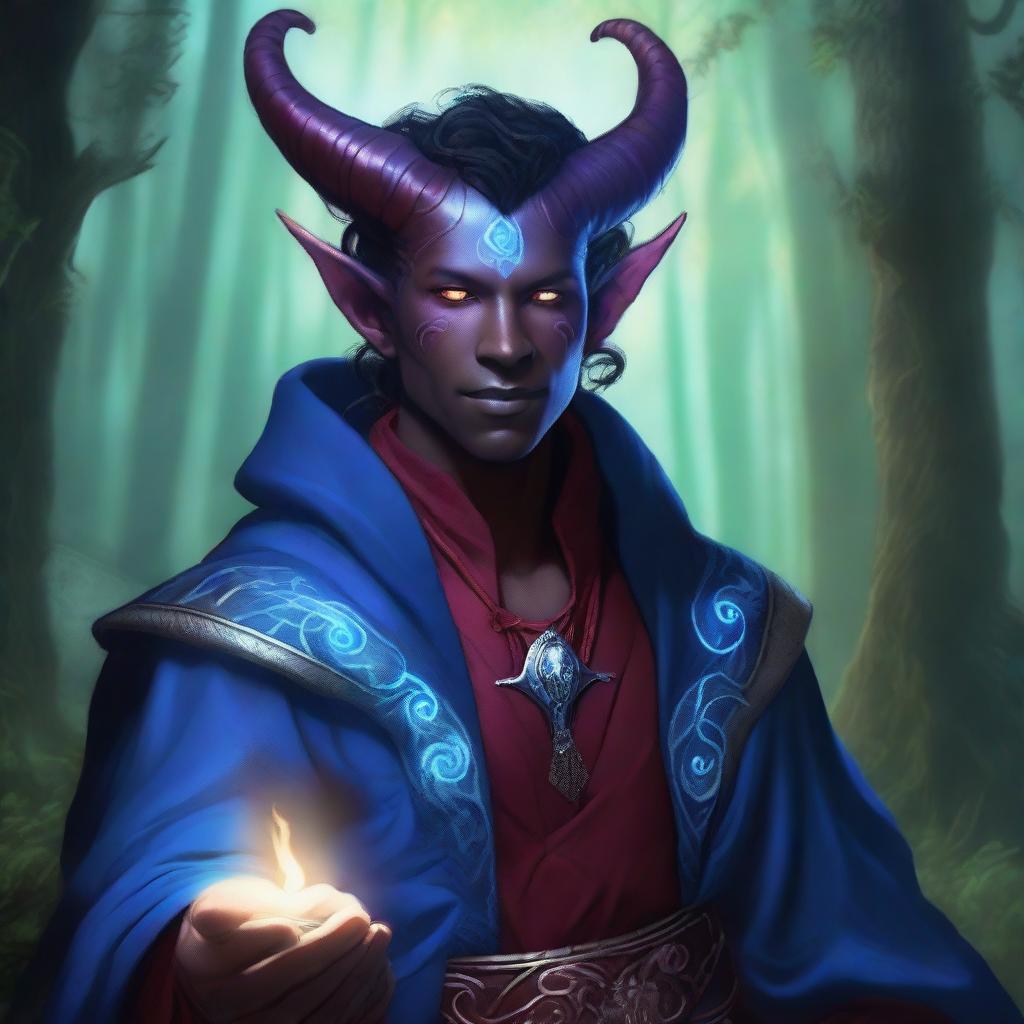 High quality image of a young male tiefling sorcerer