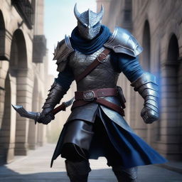 High quality image of a male silver dragonborn rogue from Dungeons and Dragons