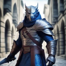 High quality image of a male silver dragonborn rogue from Dungeons and Dragons