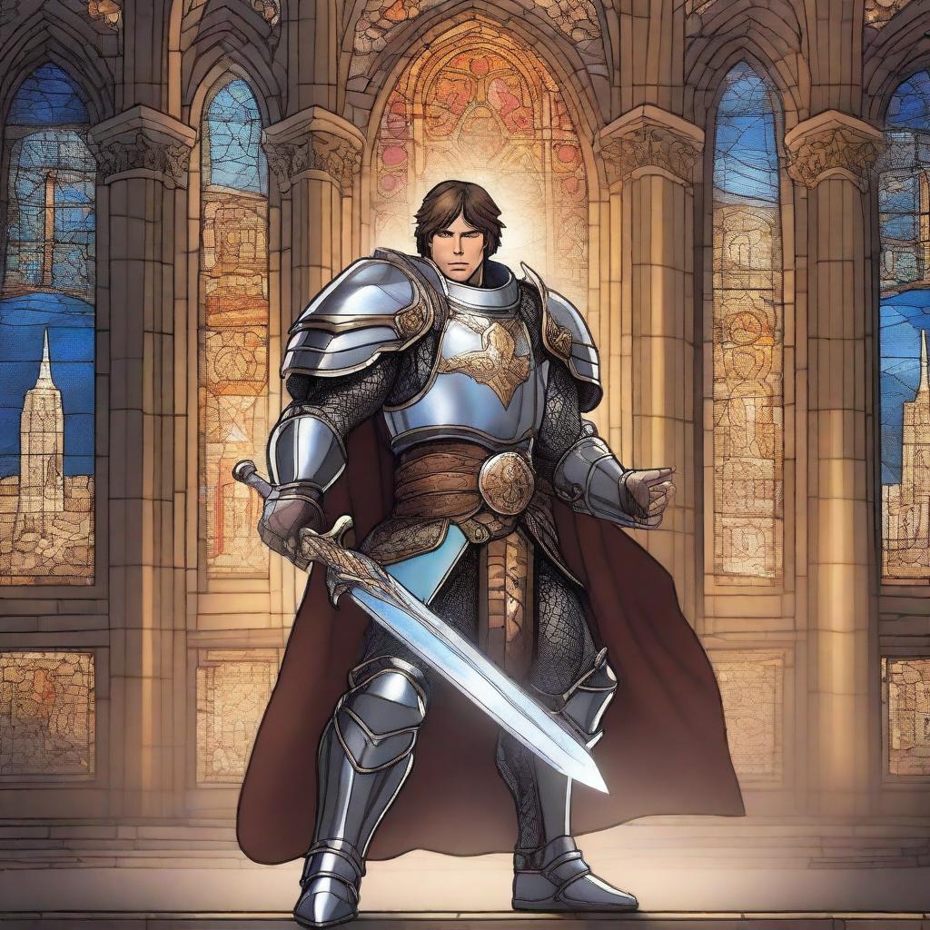 High quality image of a male human paladin from Dungeons and Dragons wielding a mace