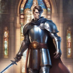 High quality image of a male human paladin from Dungeons and Dragons wielding a mace