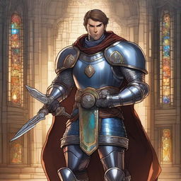 High quality image of a male human paladin from Dungeons and Dragons wielding a mace