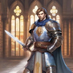 High quality image of a male human paladin from Dungeons and Dragons wielding a mace