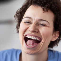 A person's face overcome with laughter reacting to an unexpected request about updating a Jira ticket.