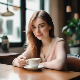 Liza Kovalenko sits at a cozy table, sipping tea from a delicate porcelain cup