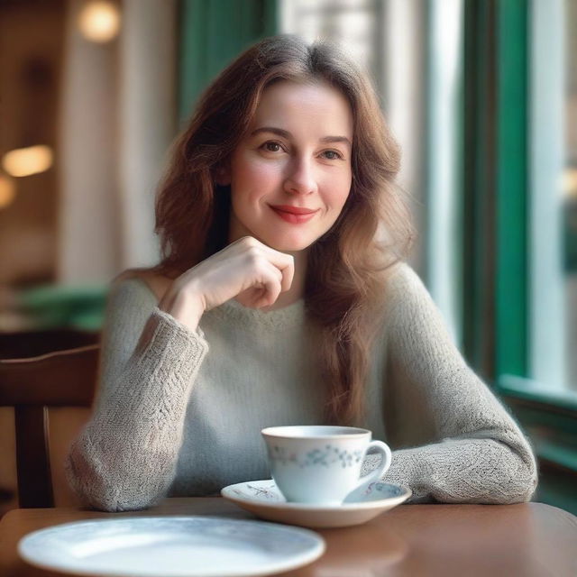 Liza Kovalenko sits at a cozy table, sipping tea from a delicate porcelain cup