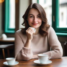 Liza Kovalenko sits at a cozy table, sipping tea from a delicate porcelain cup