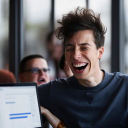 A person's face overcome with laughter reacting to an unexpected request about updating a Jira ticket.