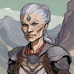 A detailed portrait of an old Goliath woman in a Dungeons and Dragons setting