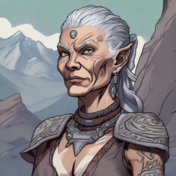 A detailed portrait of an old Goliath woman in a Dungeons and Dragons setting