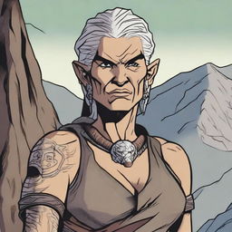 A detailed image of an old Goliath woman from the Dungeons and Dragons universe