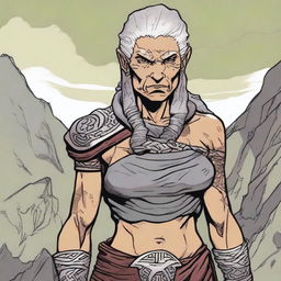 A detailed image of an old Goliath woman from the Dungeons and Dragons universe