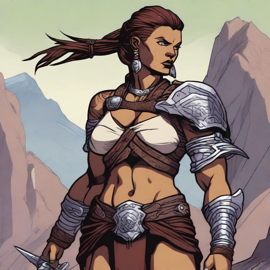 A detailed image of a Goliath woman from the Dungeons and Dragons universe