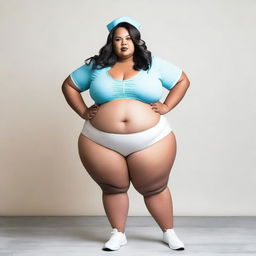 A morbidly obese woman in a nurse outfit posing for a picture