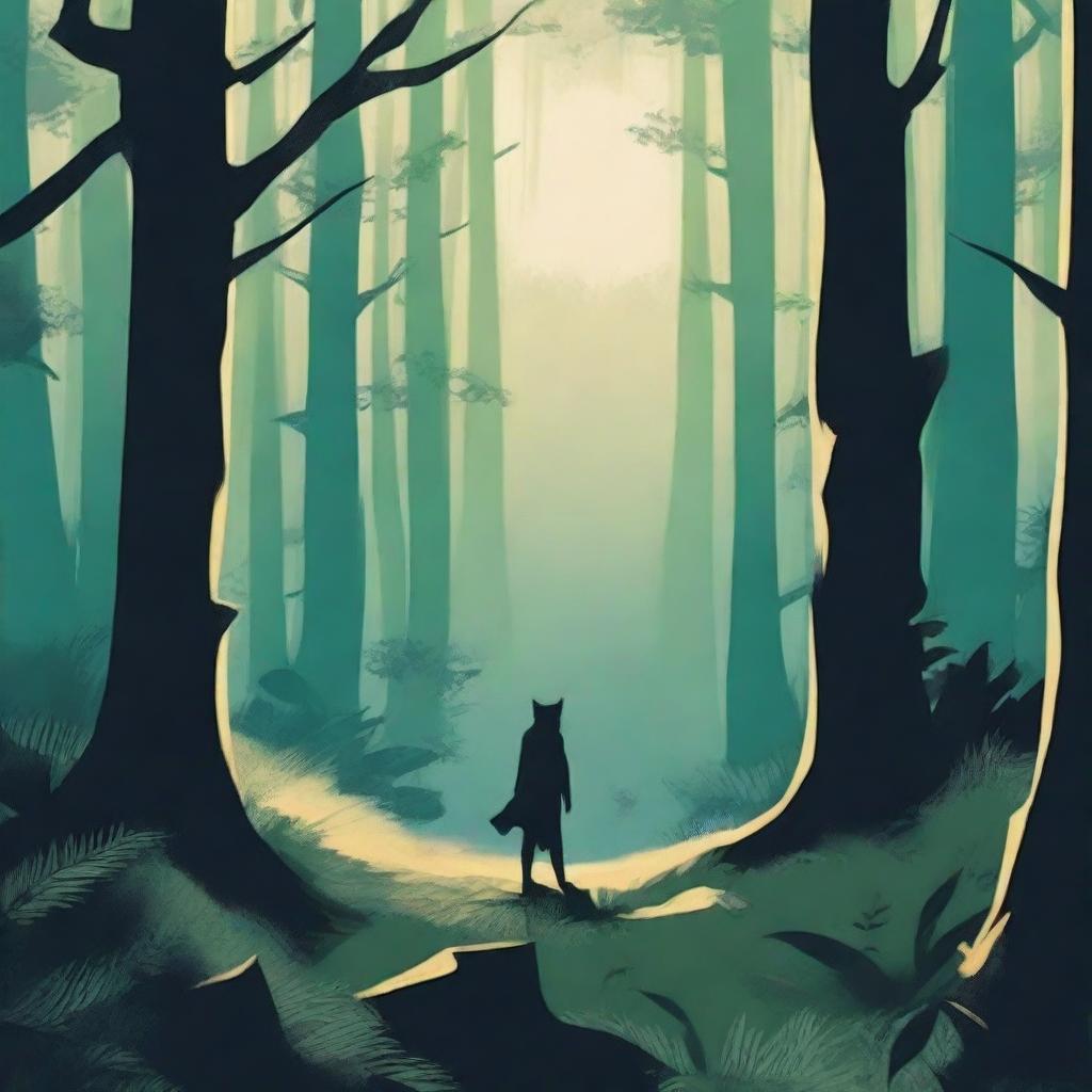 A captivating book cover featuring an adventurous scene with a mysterious forest, a brave protagonist, and a hint of magic