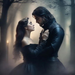 A dark fantasy book cover featuring a woman and a man sharing a passionate kiss