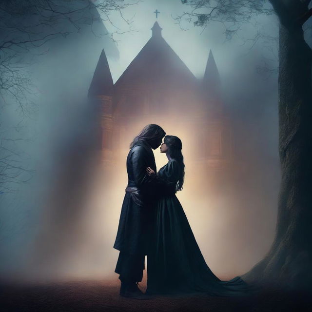 A dark fantasy book cover featuring a woman and a man sharing a passionate kiss