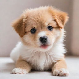 Adorable, playful puppy with shining eyes, fluffy fur, and an energetic aura, lost in joy while playing with a cute, soft toy.