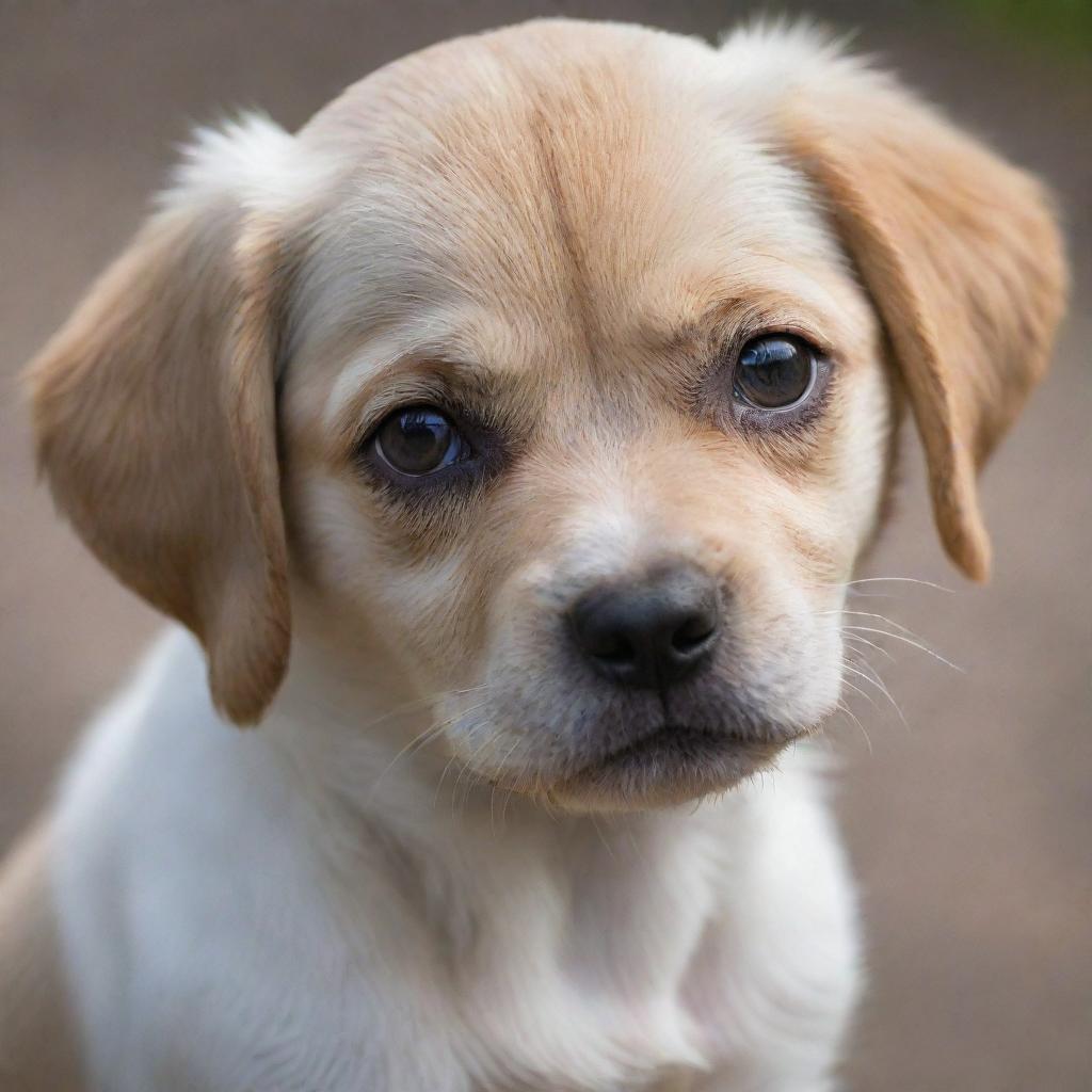 A tender puppy with shimmering eyes looked down in sadness, exhibiting a visible expression of melancholy. 