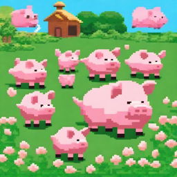 A humorous depiction of pigs in a pixel art style