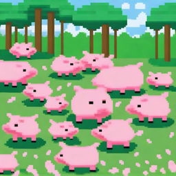 A humorous scene featuring funny pigs depicted in a big pixel art style