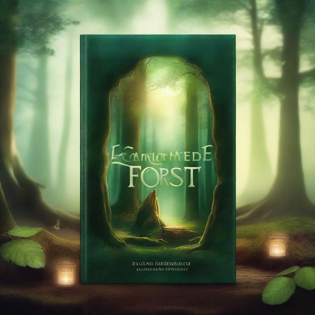 Create a captivating book cover featuring a mystical forest with a hidden ancient temple