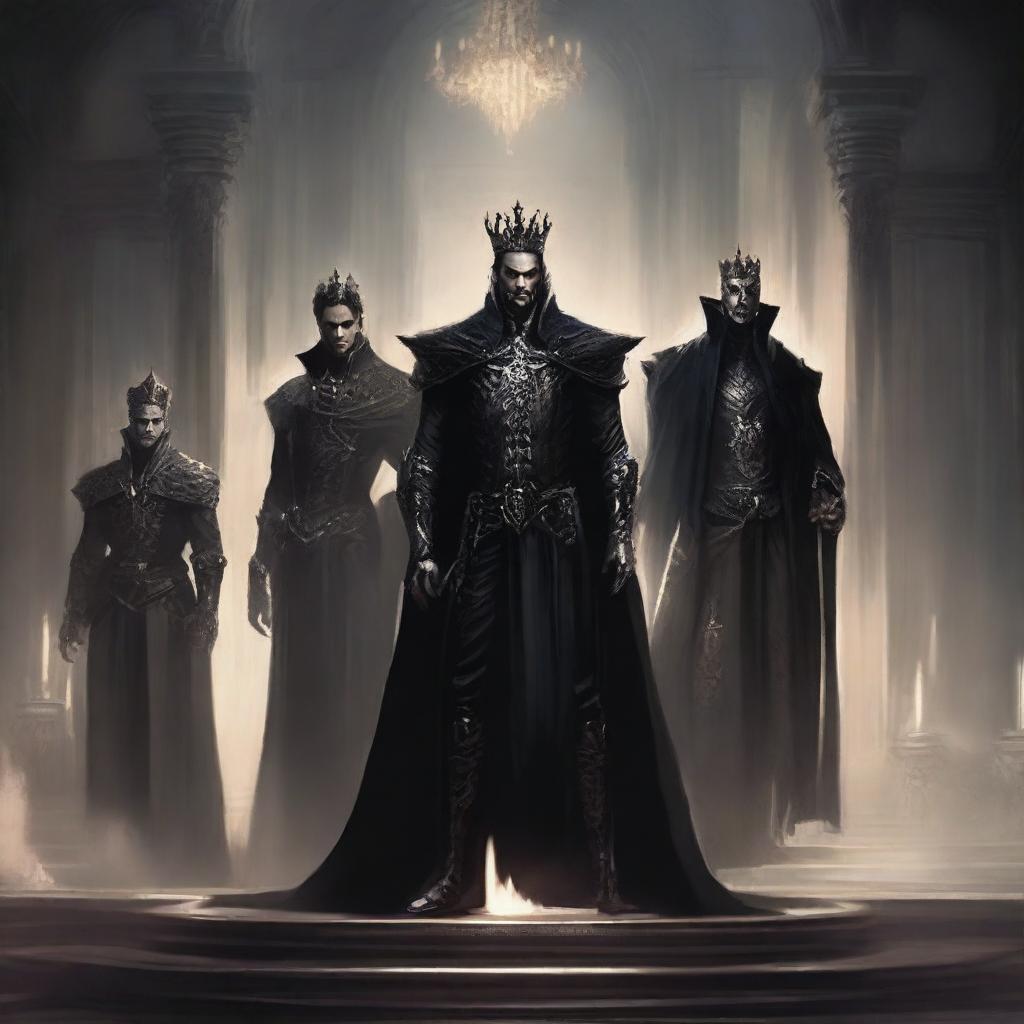 A group of sinister princes with dark, regal attire, each exuding an aura of malevolence