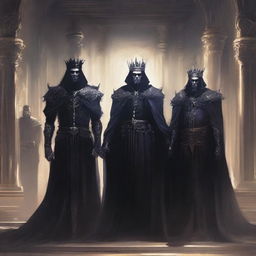 A group of sinister princes with dark, regal attire, each exuding an aura of malevolence