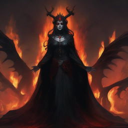 A depiction of Ratu Iblis, the queen of demons, with a dark and menacing presence