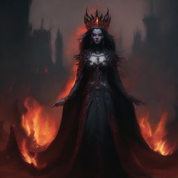 A depiction of Ratu Iblis, the queen of demons, with a dark and menacing presence