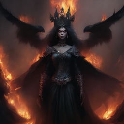 A depiction of Ratu Iblis, the queen of demons, with a dark and menacing presence