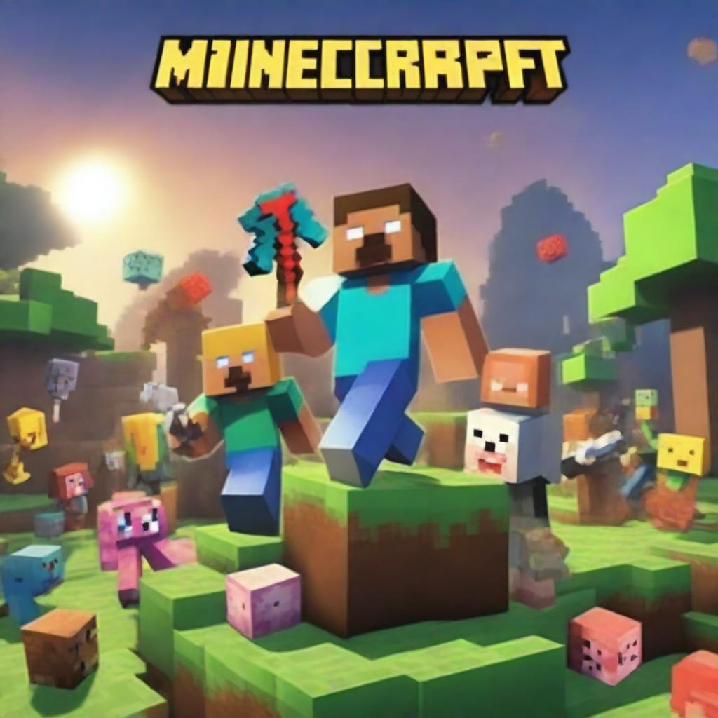 A vibrant and engaging scene of characters playing Minecraft for 24 hours straight