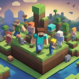 A vibrant and engaging scene of characters playing Minecraft for 24 hours straight