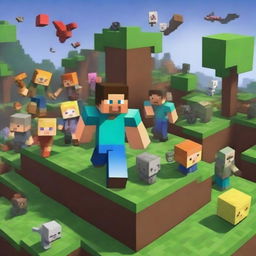 A vibrant and engaging scene of characters playing Minecraft for 24 hours straight